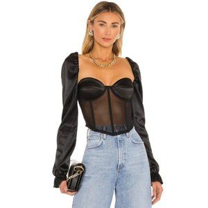 OW Shirt Womens Black XS Intimates Shae Puff Top Caviar Corset Sexy Satin Mesh